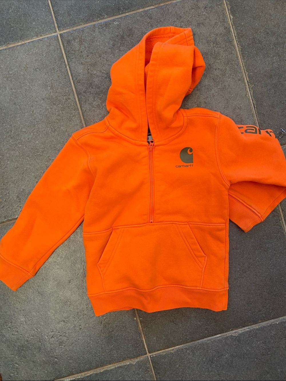 Carhartt Kids Bright Orange Half-Zip Hooded Sweatshirt 2T